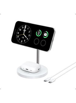 ANKER MagGo 2-in-1 MagSafe Compatible Qi2 15W Wireless Charging Stand Qi2 Certified, Fast Charging, Wireless Charger for iPhone 17, AirPods Pro, and M