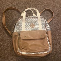 EUC Claire's Brown Aztec Crochet Faux Leather Backpack Book Bag Laptop Sleeve