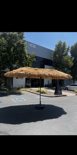 13ft Large Thatched Tiki Patio Umbrella, Outdoor Heavy-Duty Double-Sided Rectangle Market Umbrella