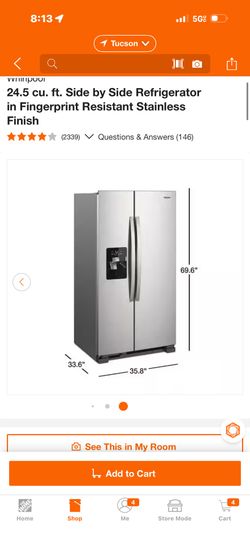 Whirpool side by side fridge.  Brand New.