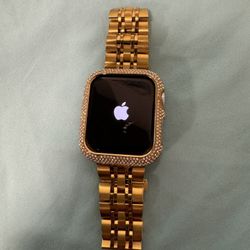 Newer Apple Watch With Metal Wrist Band And Bling 