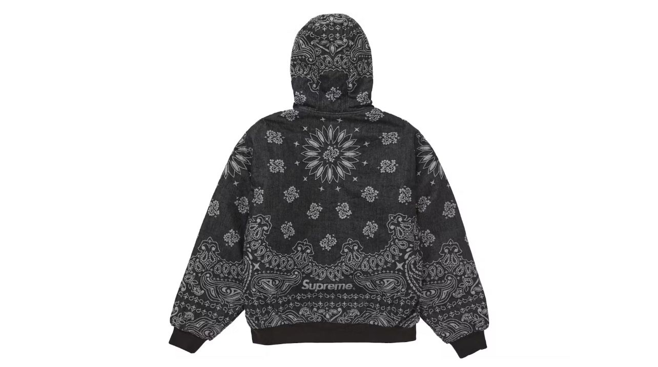 Supreme Bandana Jacquard Denim Hooded Work Jacket Black