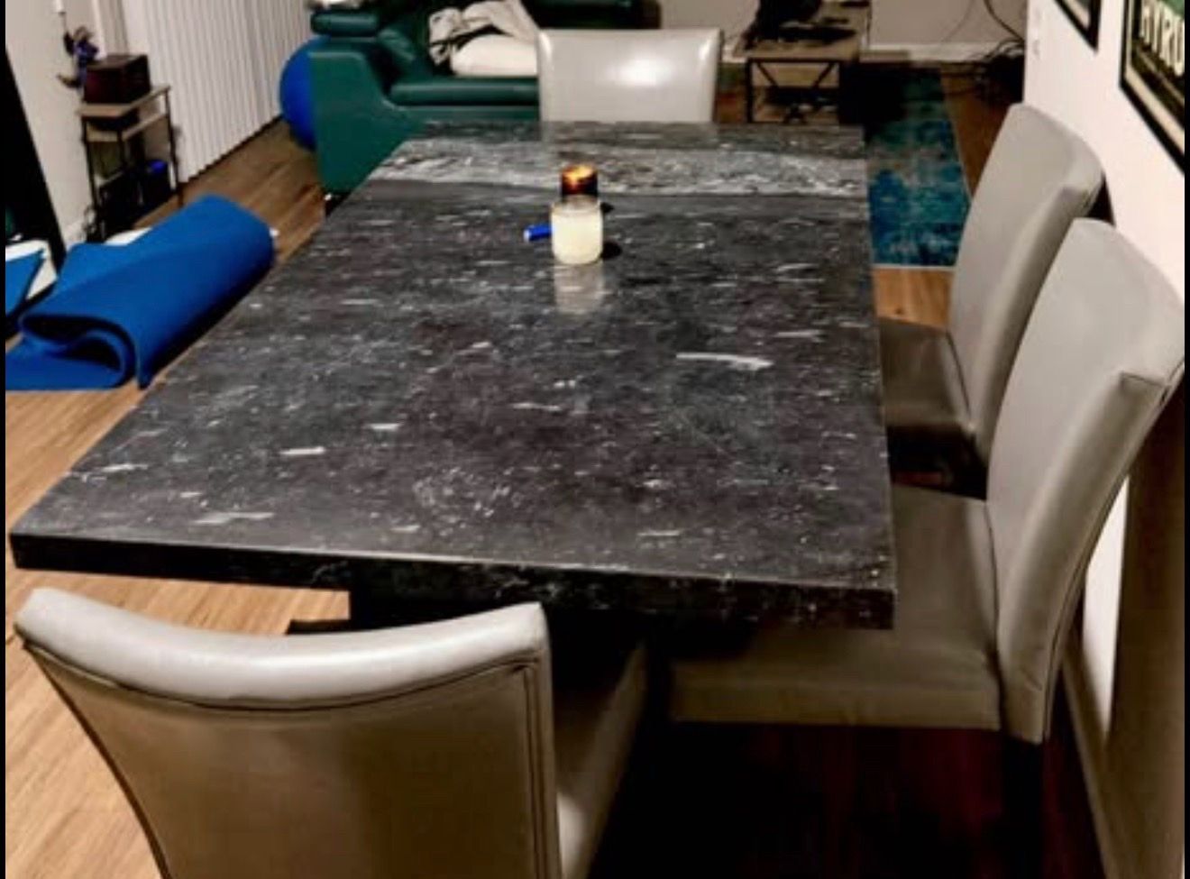 Modern Marble Top Dining Table with 4 Grey Chairs