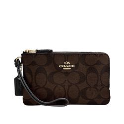 NWT Coach Double Corner Zip Wristlet In Signature Canvas