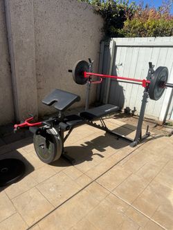 Weight Bench with Rack and Barbell Set