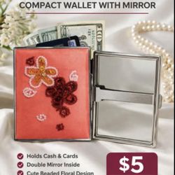 Mini Money Pouch / Compact Wallet with Mirror – Beaded Floral Design