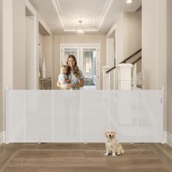 Upgrade 120 inch Retractable Baby Gates Extra Wide, 42 inch Tall Reinforced Retractable Gate for Outdoor/Indoor, Long Retractable Dog Gate to Prevent 