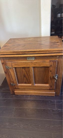 Vintage White Clad Simmons Hardware Icebox-Style Cabinet w/built-in Swivel Top ($40 OBO)