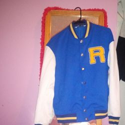 ZARA Royal Blue Varsity Bomber Jacket (Size Medium)