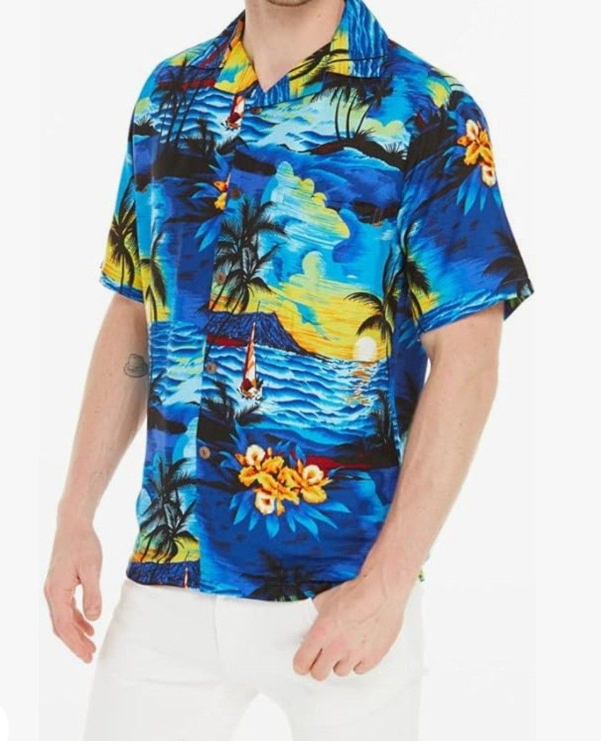 3X Men's Hawaiian Tropical Luau Aloha Beach Party Button Up Casual Dress Shirt