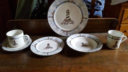 " LightHouse pattern China. Many pieces to the set. This is such a cool set for anyone near the ocean, or WANTS to be near the ocean😄