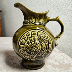 Vintage 1968 McCoy Pottery Olive Green Turkey Pitcher #7516 9.5"