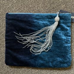 NWT Steve Madden dark teal velvet with silver beaded tassel makeup bag from Nordstrom’s