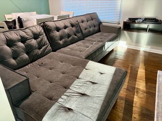 Gray Tufted Sectional Sofa with Chaise
