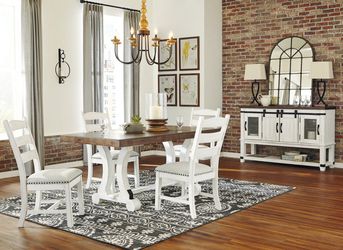 Valebeck White-Brown Dining Room Set🪑🪑5 Piece Price!! (Table+4 Chairs)🏡 Thumbnail