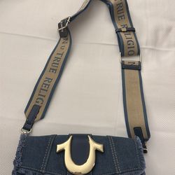 True Religion Denim Crossbody Bag - Horseshoe Logo / Guitar Strap