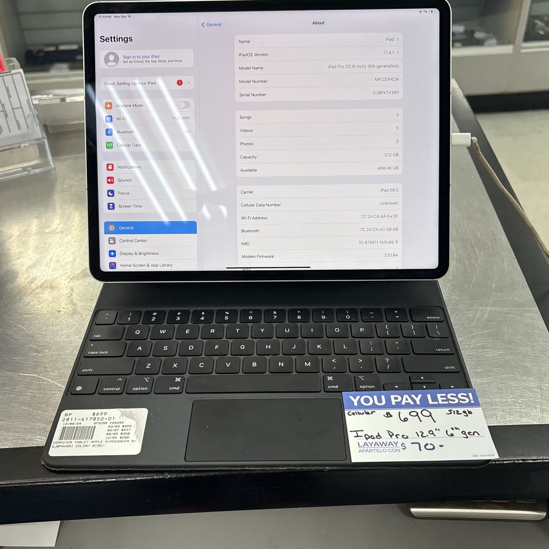 Apple iPad Pro 6th Gen 12.9” 512gb Cellular