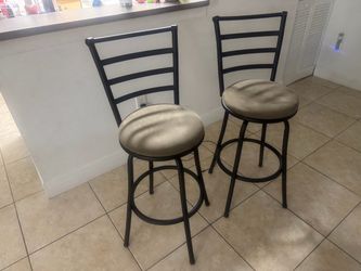 Pair of Swivel Bar Stools – Black Metal Frame with Padded Seats (Set of 2)