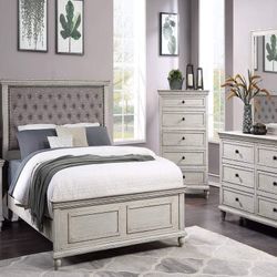 5 PIECE QUEEN SIZE BEDROOM SET BED DRESSER CHEST NIGHTSTAND MIRROR - JUEGO DE RECAMARA