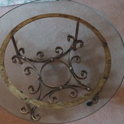 ROUND GLASS TABLE (with Gold-Tone Iron Base)