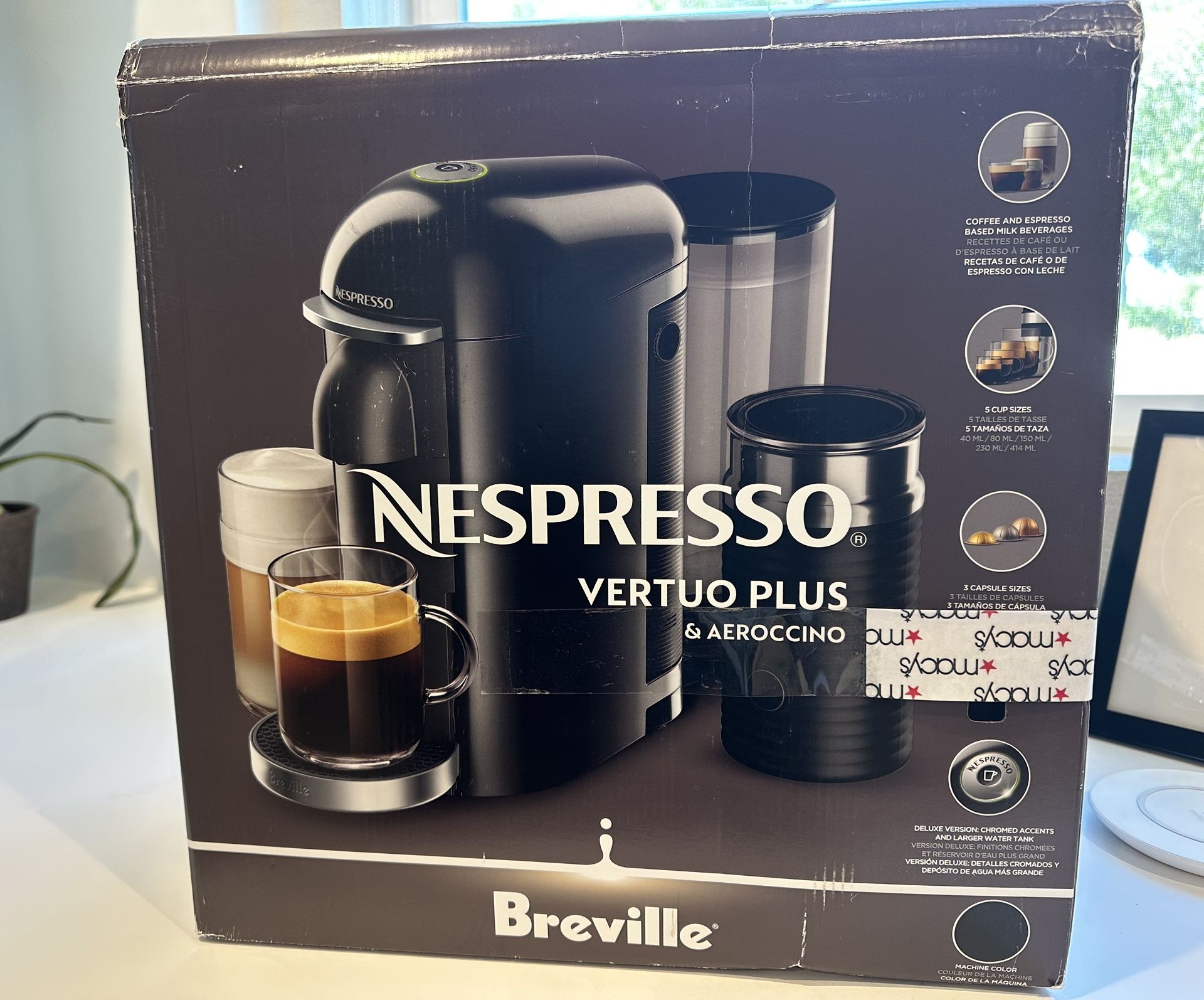 Coffee Machine Breville, Matte Black Gold Nespresso Vertuo Plus Deluxe  Coffee And Espresso Maker By Breville, Titan With Aeroccino Milk Frother  Aeroccino 3 Nespresso Milk Frother