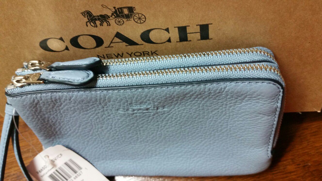 Coach double zip around wristlet wallet