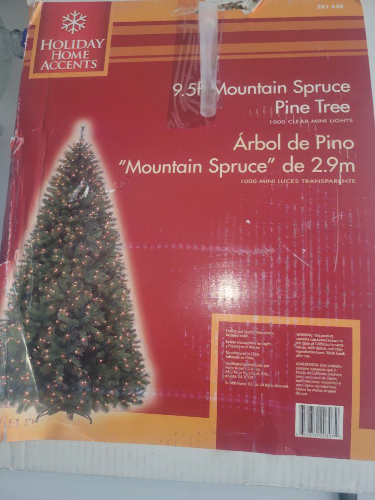 9.5' Christmass Mountain Spruce Pine Tree With Clear Lights