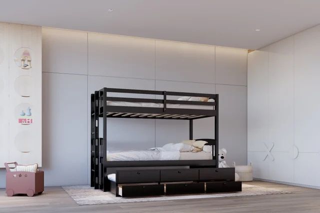 Bb42 Bunk Bed With Mattress Twin-Twin Black 😊😊😊