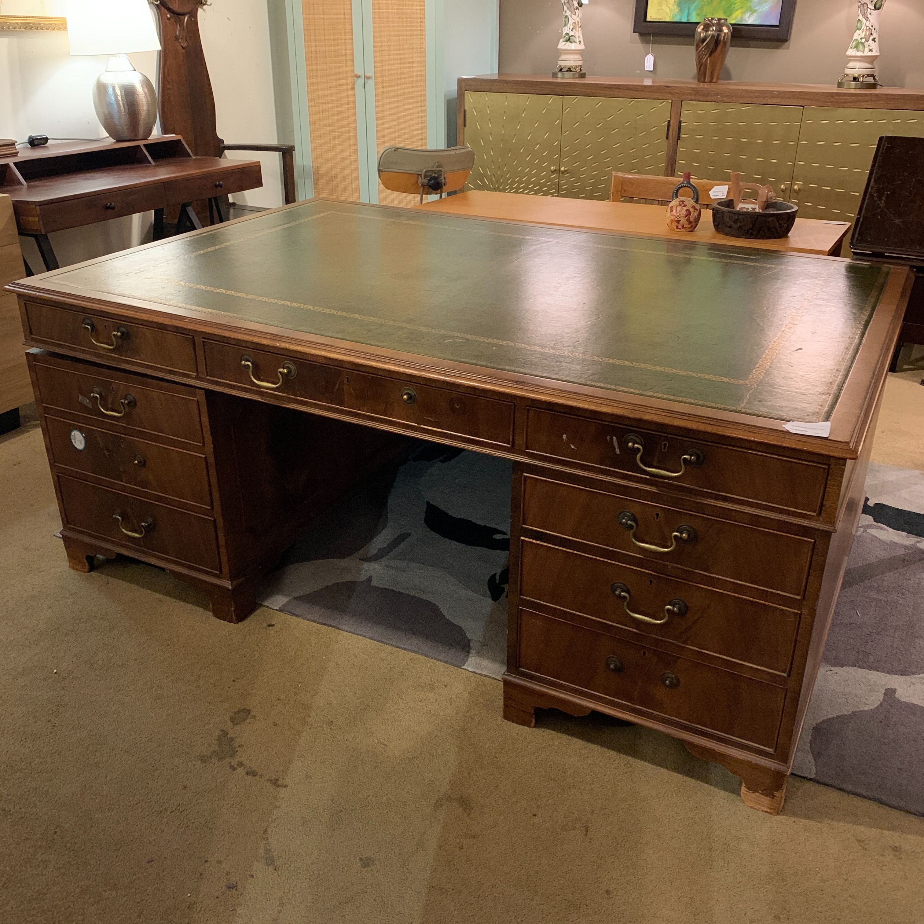 Vintage Green Leather Inset Walnut Executive Desk for Sale in Seattle