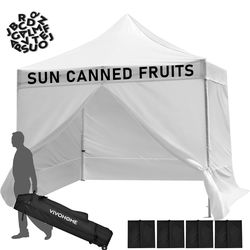 VIVOHOME 10x10ft Pop Up Canopy Tent with Sidewall and 6 Pockets, One Push Setup Outdoor Portable Shelter Tent Heavy Duty with Wheel Carry Bag and 4 Sa