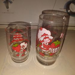 Vintage 1980's Strawberry Shortcake Drinking glass And Strawberry Shortcake Juice Glass