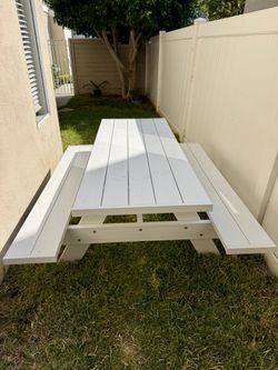White outdoor patio table