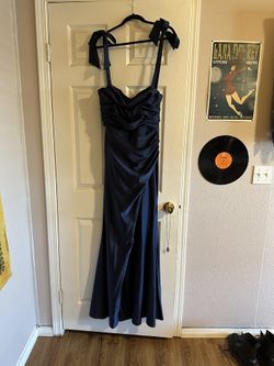 Prom Navy Blue Silk Formal Dress (Large)