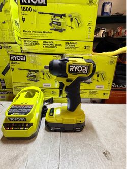 RYOBI ONE+ HP 18V Brushless Cordless Compact 3/8 in. Impact Wrench +2.0 battery an charger used $100
