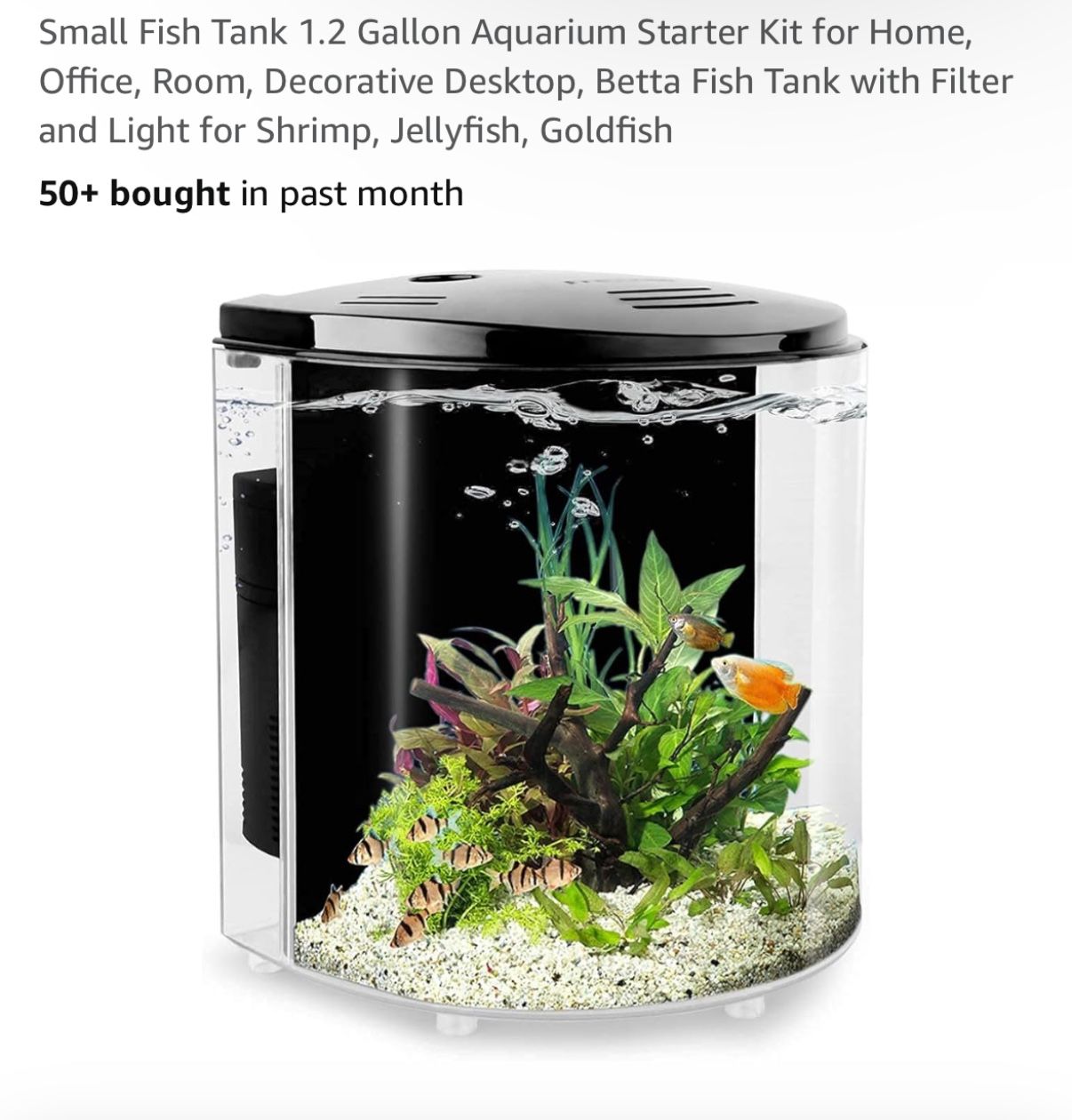 fish tank is equipped with 5W LED light and two decorative plastic aquatic plants.