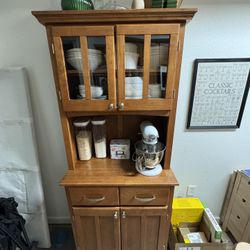 Wooden Kitchen Hutch with Glass Doors