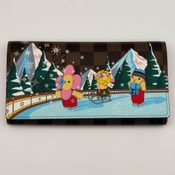 Louis Vuitton Limited Edition 2023 Christmas Vivienne Xmas Damier Ebene Pattern Coated Canvas Sarah Wallet