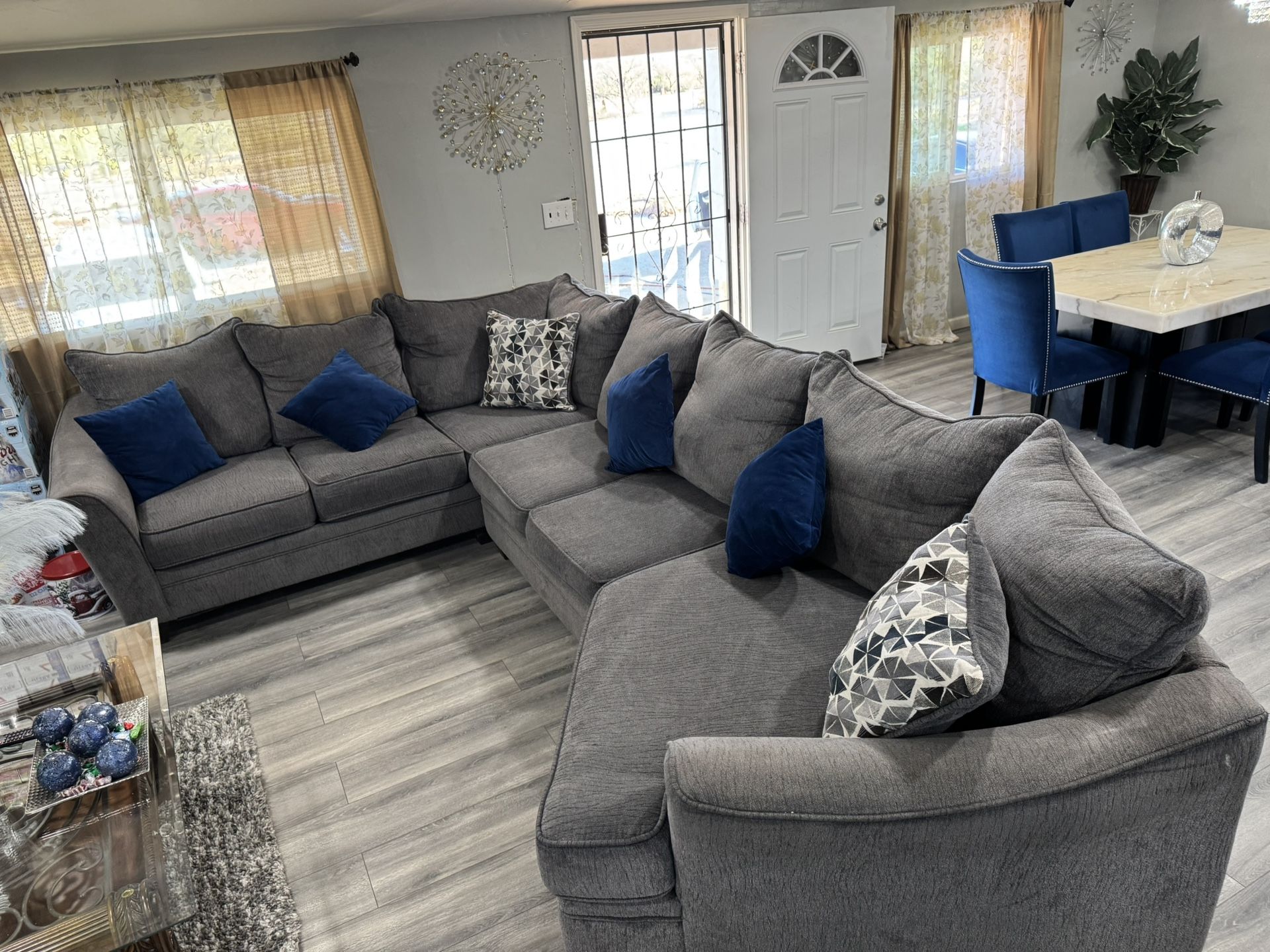 Large Couch Set With Grey Pillows