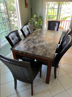 Marble Top Dining Table with 6 Chairs