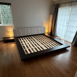 Modloft Worth Upholstered Platform Bed (King Size) And Two End Tables