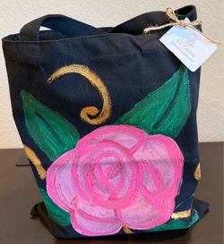 La Yanina Hand-Painted Floral Canvas Tote Bag