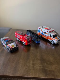 Kids Interactive Toy Vehicles Set (4 Large Trucks/Bus)
