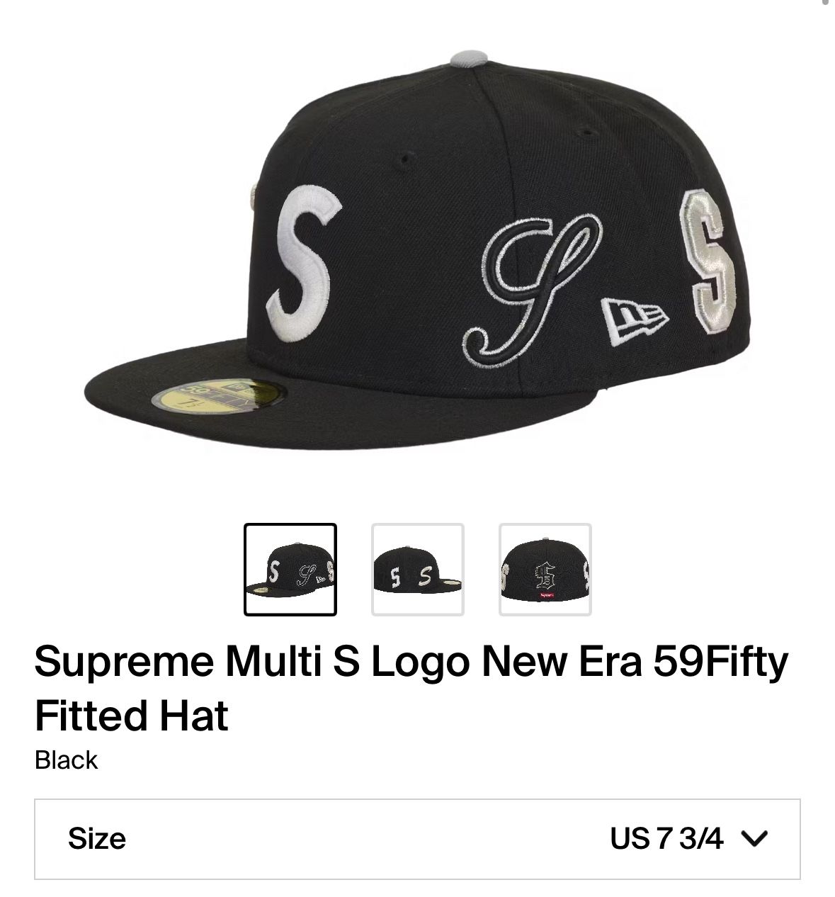 Supreme Multi S Logo New Era 59Fifty Fitted Hat Black Size 7 3/4 $140
