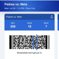 Padres Mets Tickets For Wednesday 8/30 