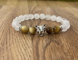.NATURAL Charged Tiger Eye & White Jade Bracelet (known For:  Protection, Healer,Calm Emotions,Decision & $$ Making)