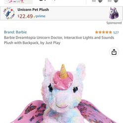 Barbie Dreamtopia Unicorn Doctor, Interactive Lights and Sounds Plush with Backpack, by Just Play