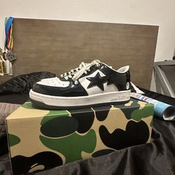 PATTON LEATHER WHITE AND BLACK BAPESTAS