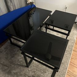 ASHLEY Coffee & End Table 3 Piece Set Black Glass Top
