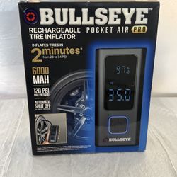 Bullseye Pocket Air Pro Rechargeable Tire Inflator w/ Power Bank Feature (Must Have!)