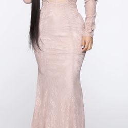 Blush Pink Long Sleeve Lace Dress 